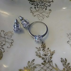 10k white gold filled ring and post earrings